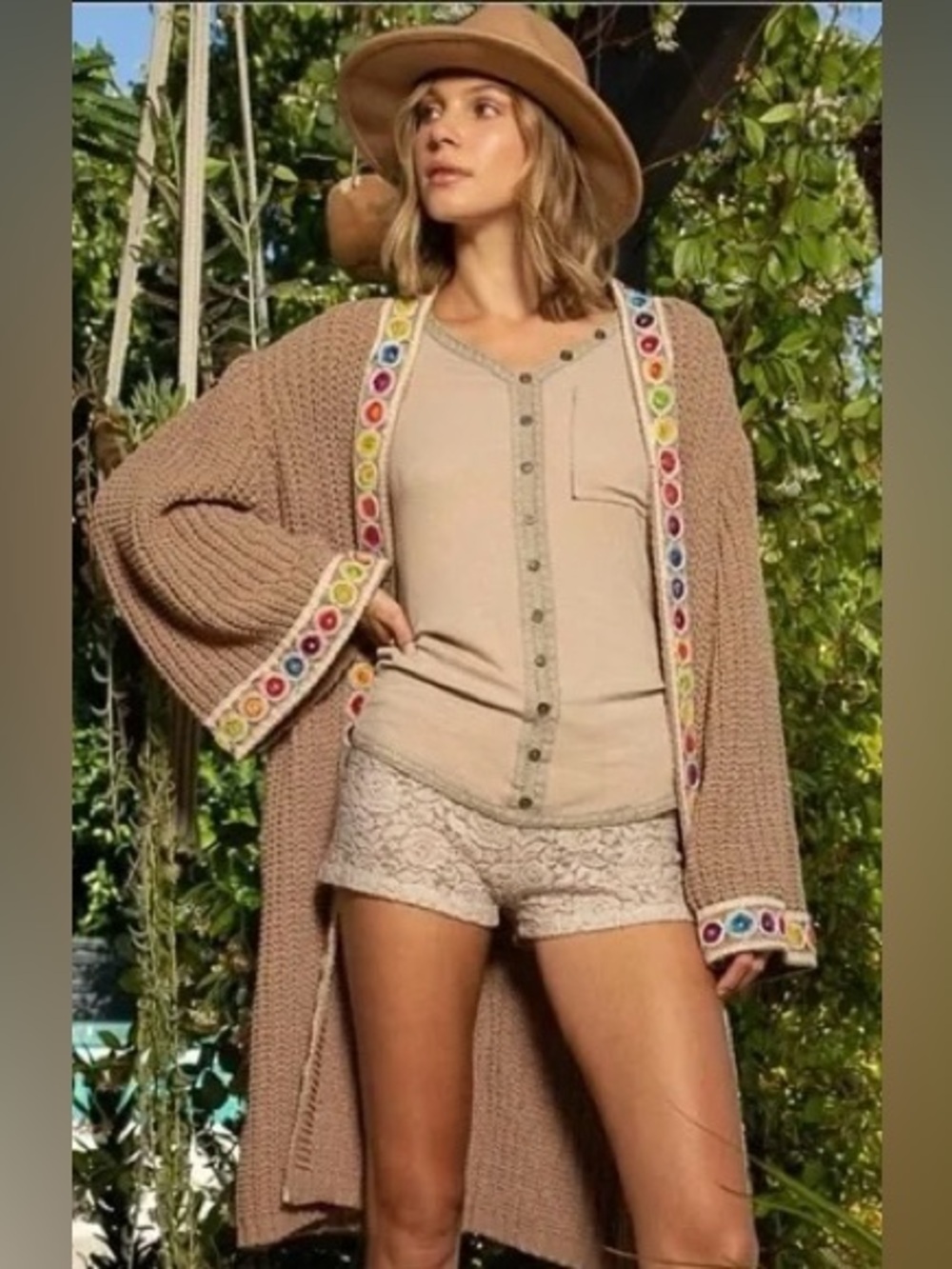 POL Mocha Chakra Open Front Cardigan